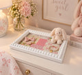 Decorative Baby Shower Tray, White Beaded Pink Patchwork, 6.5x8.5