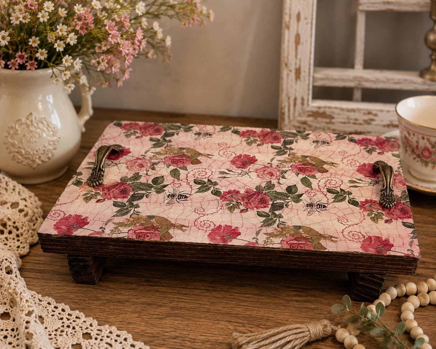 Vintage Rose Riser: 9"x6"