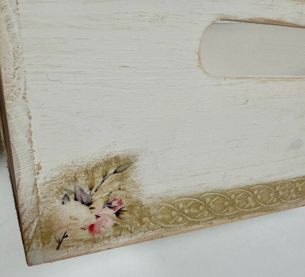 Shabby Chic Wood Crate, Whitewashed Rose Box 14"x9.75x4.75 by Mikela Lindel Home