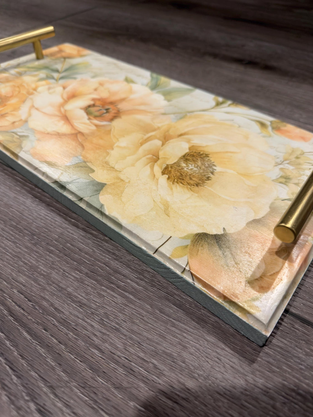 Floral Decorative Tray, Peach Botanical Accent, 15.75 X 8 In, Gift by Mikela Lindel Home