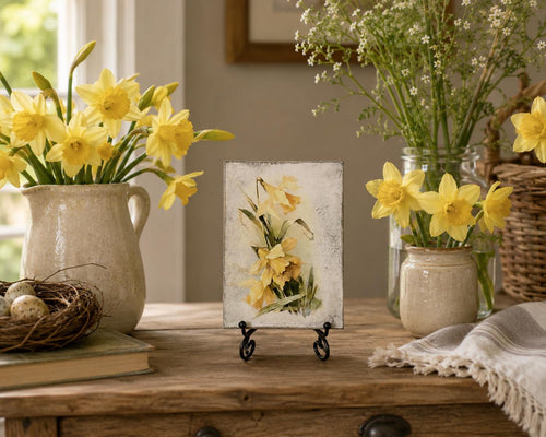 Daffodil Wood Sign | Yellow Floral 5x7 Handmade Cottage Accent by Mikela Lindel Home