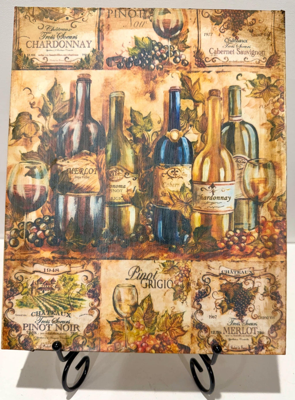 Rustic Wine Wall Art, Vintage Bottles 8X10 Wood Panel Decor Sign by Mikela Lindel Home