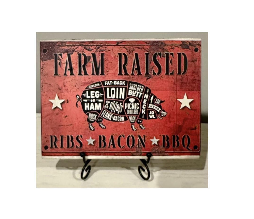 Farmhouse Pig Sign, 6x8 Farm Raised Rustic Wood Wall Plaque Art by Mikela Lindel Home