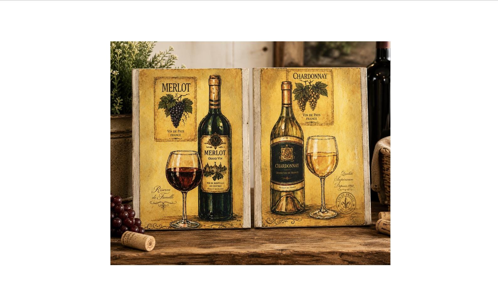 Rustic Wine - Merlot & Chardonnay: 6"x8" each