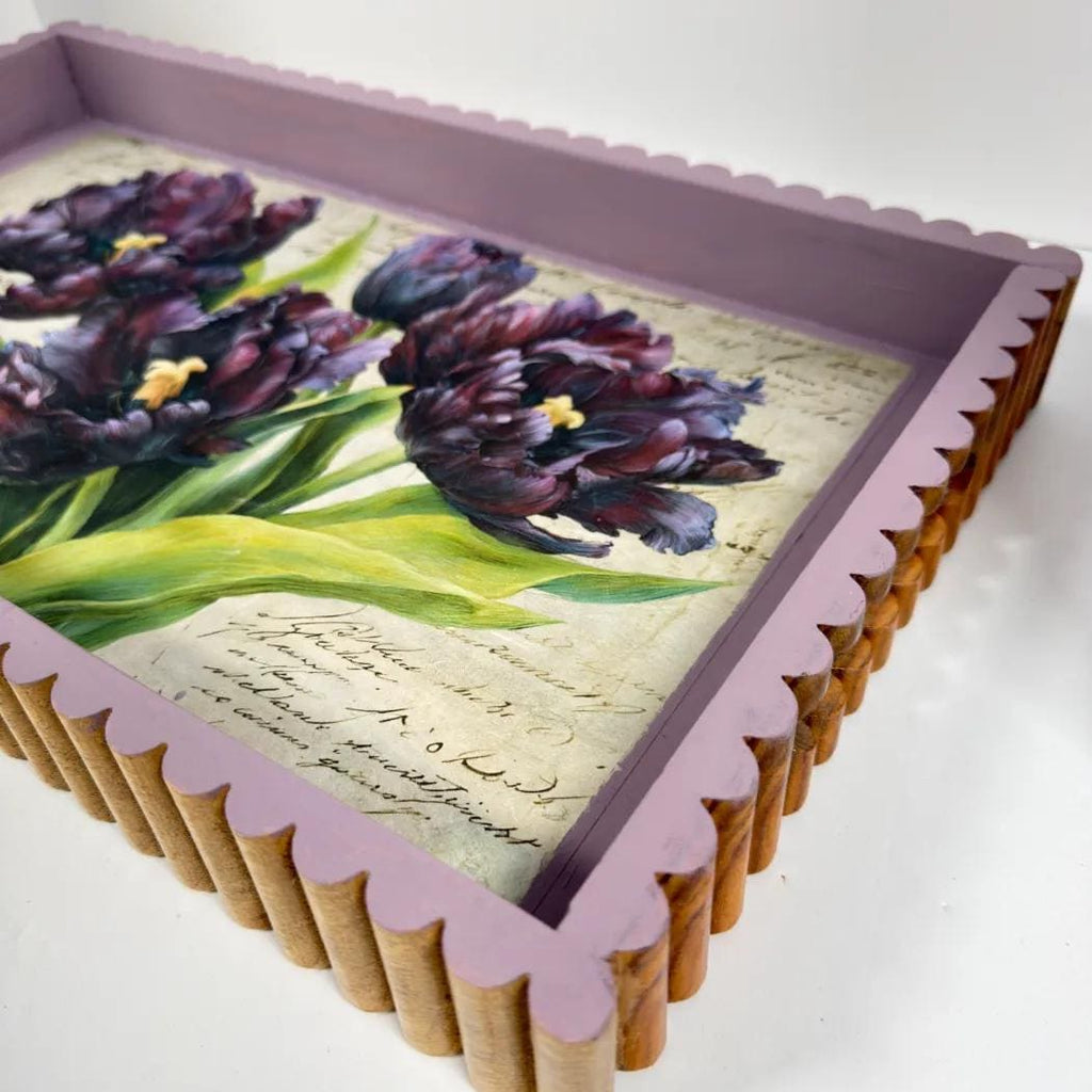 Purple Tulip Wood Tray, Lavender Botanical Decoupage Tray, 19.25x11.25 In by Mikela Lindel Home