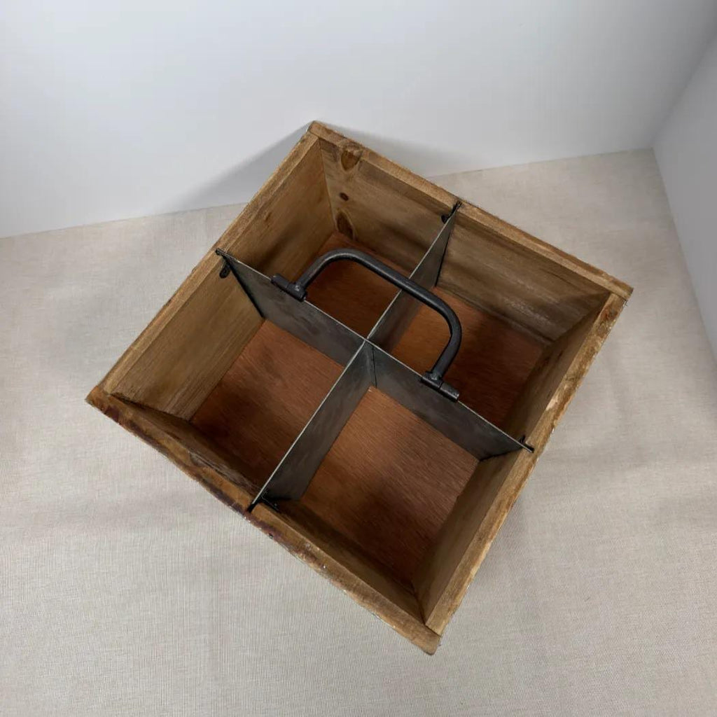 Floral Garden Tool Caddy, Wooden Organizer, 9.5 x 9.5 x 4 Inch