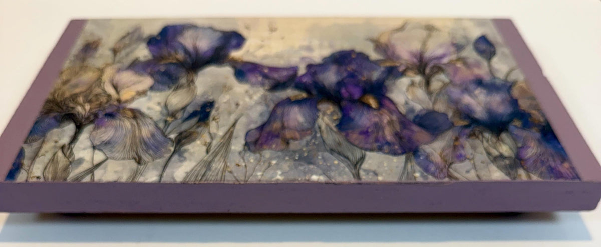 Wooden Floral Riser, Purple Iris Decor, 12 X 7, Lavender Art Feet by Mikela Lindel Home