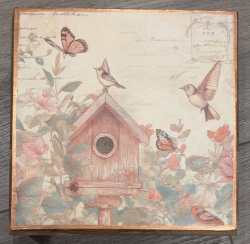 Birdhouse & Butterflies Riser Pedestal: 8"x8"