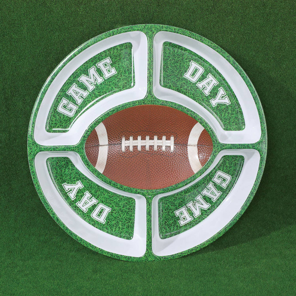 Football Snack Platter, 15-Inch Melamine 5-Section Serving Tray