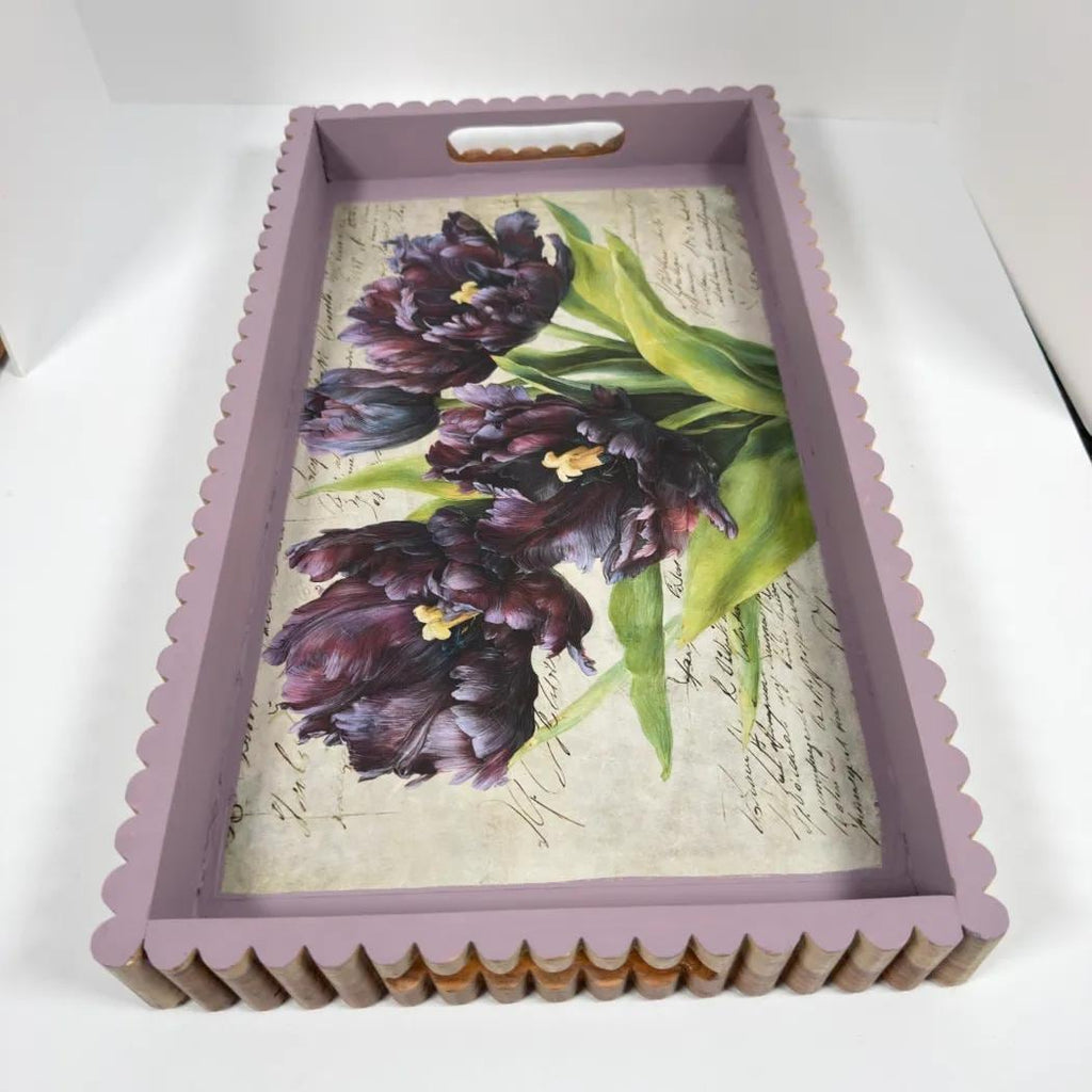 Purple Tulip Wood Tray, Lavender Botanical Decoupage Tray, 19.25x11.25 In by Mikela Lindel Home