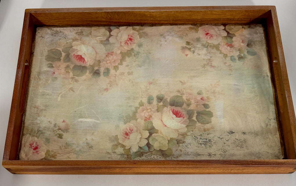 Vintage Floral Serving Tray, Rustic Wood, Farmhouse Decor, 17" X 11.5 by Mikela Lindel Home