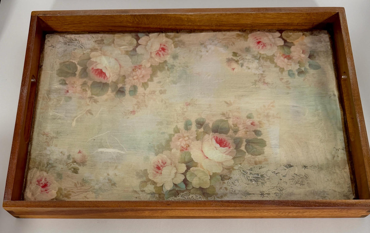 Vintage Floral Serving Tray, Rustic Wood, Farmhouse Decor, 17" X 11.5 by Mikela Lindel Home