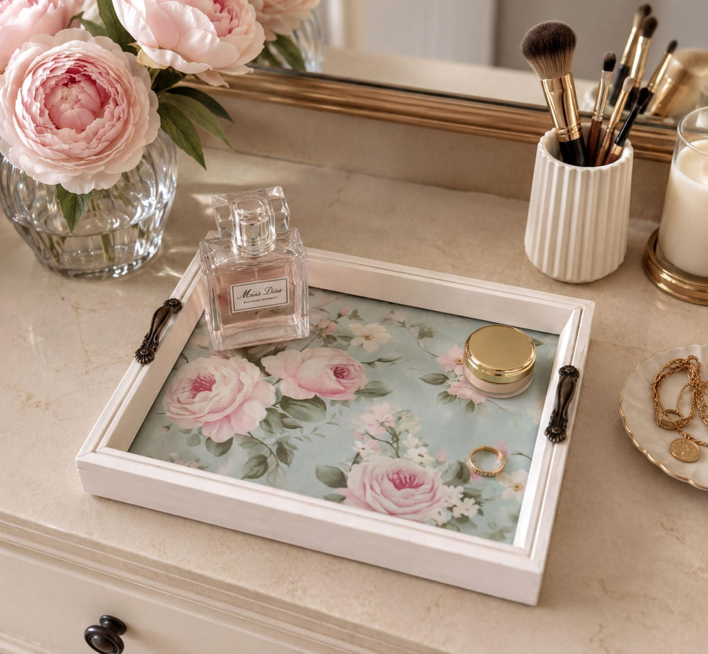 Distressed White Shabby Vanity Tray: 8"x10"