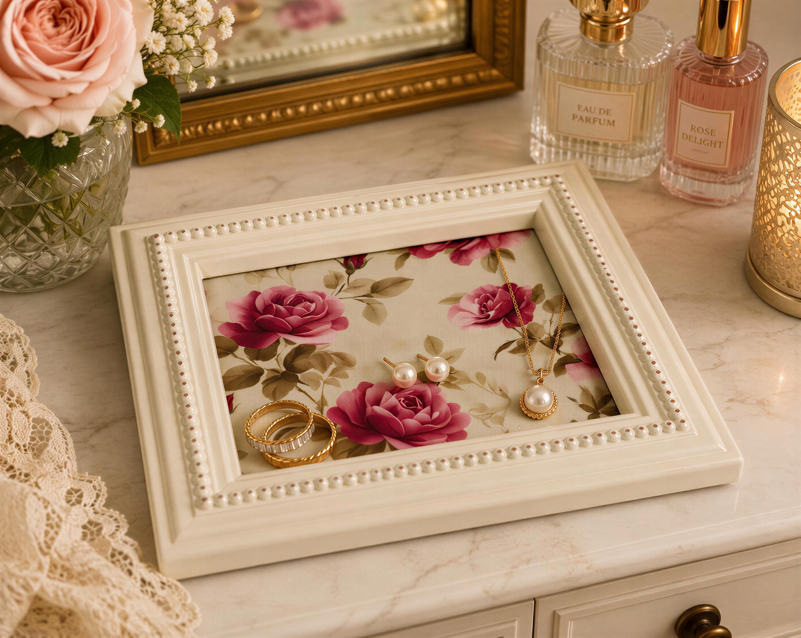 Red Roses Jewelry Tray: 9"X7"