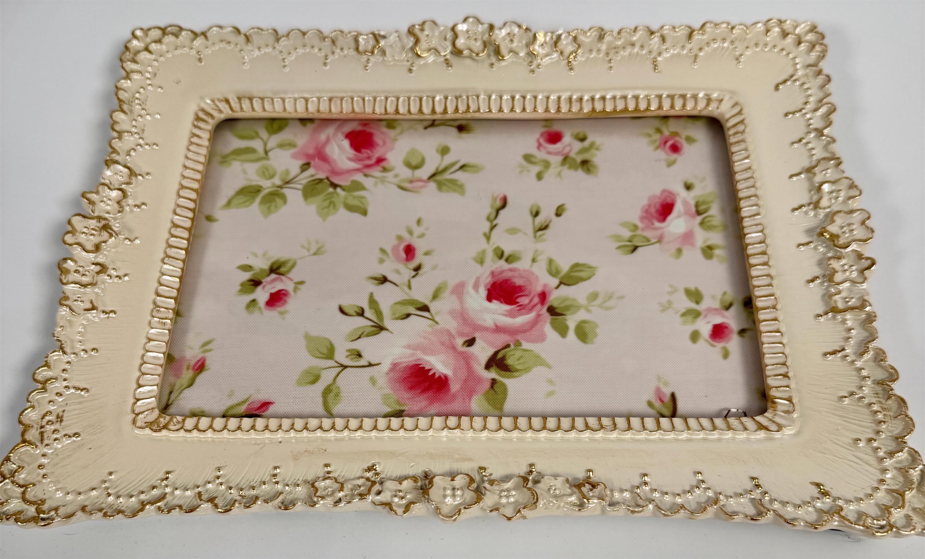 Shabby Chic Ivory & Gold Jewelry Tray: 9”x7"