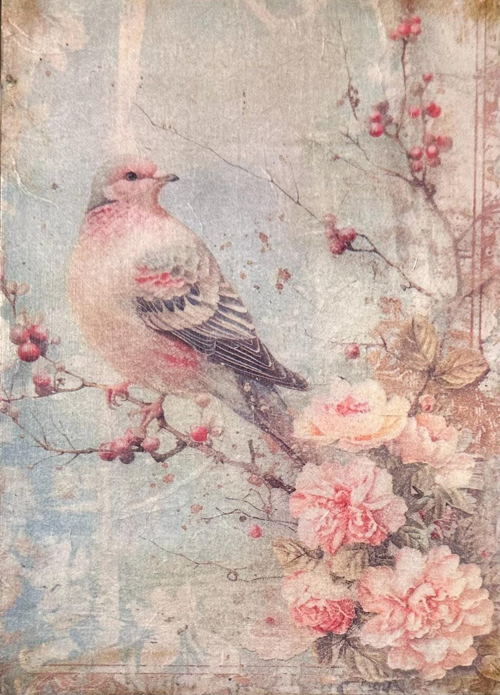 Handmade Songbird Wall Art, Roses, 5x7 Wood Block Decor | Cottage Style by Mikela Lindel Home