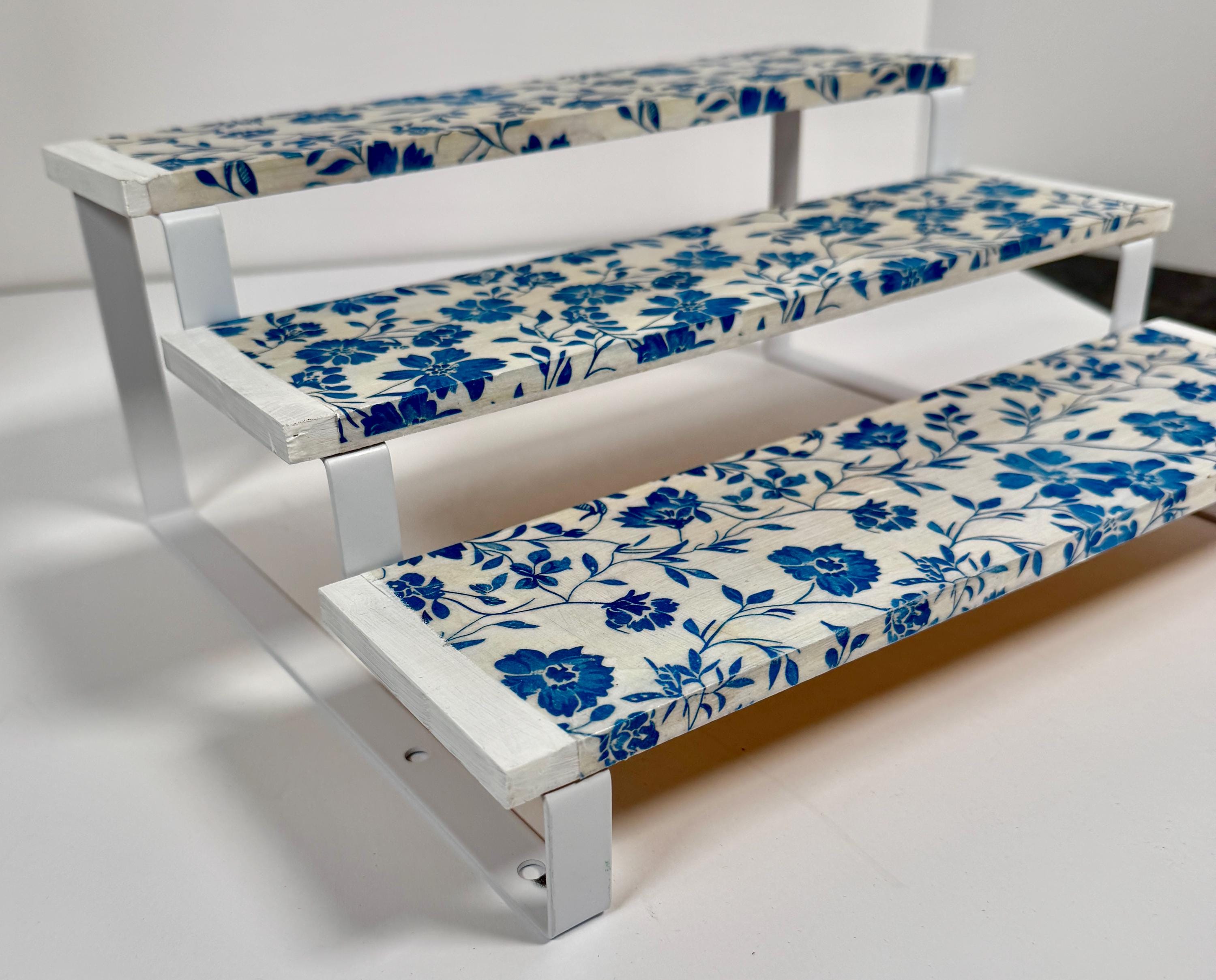 Blue & White Floral 3-Tier Organizer: 10"x11.75"x5"