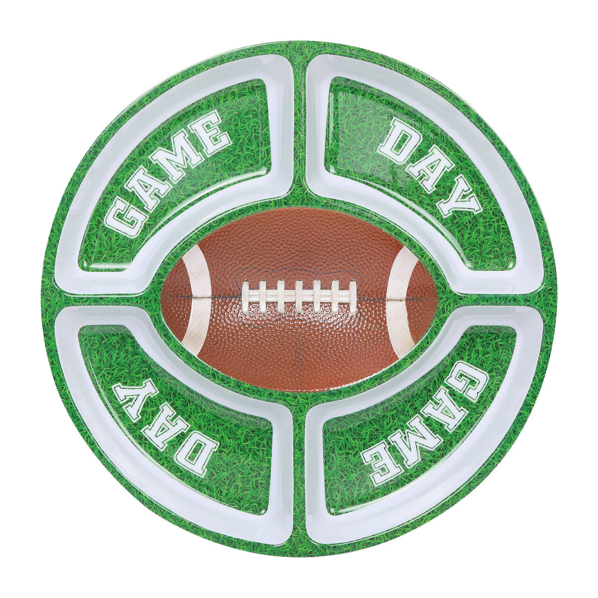 Football Snack Platter, 15-Inch Melamine 5-Section Serving Tray