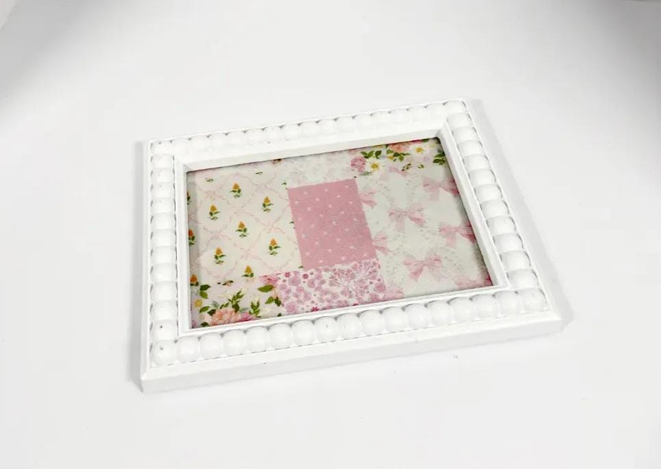 Decorative Baby Shower Tray, White Beaded Pink Patchwork, 6.5x8.5