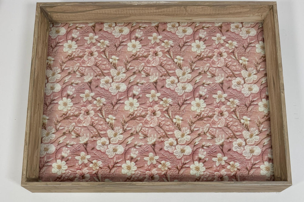 Romantic Floral Organizer, Embroidered-Look Vanity Tray 14.5x11.5 by Mikela Lindel Home