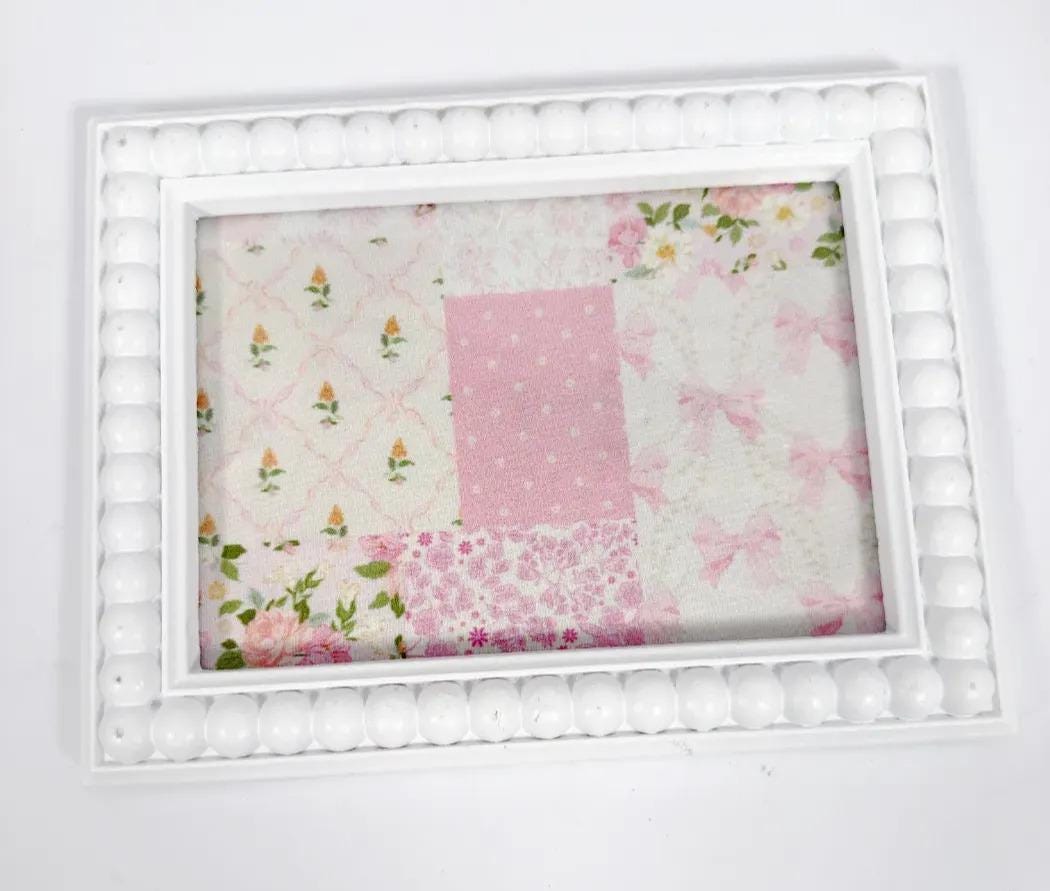 Decorative Baby Shower Tray, White Beaded Pink Patchwork, 6.5x8.5