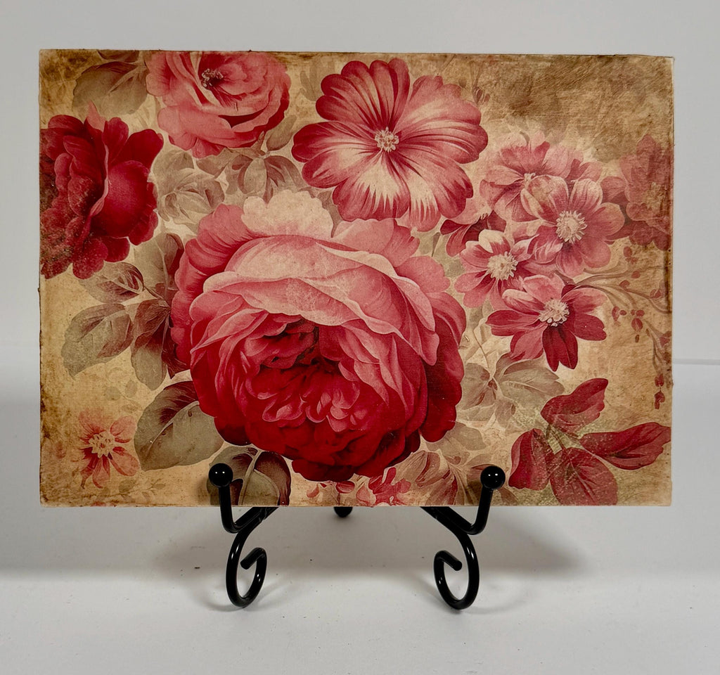 Vintage Rose Wood Plaque | Antique Red Roses, 7" X 5" Wall Decor by Mikela Lindel Home