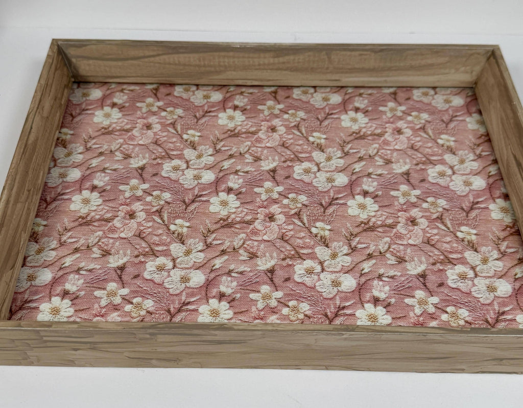 Romantic Floral Organizer, Embroidered-Look Vanity Tray 14.5x11.5 by Mikela Lindel Home