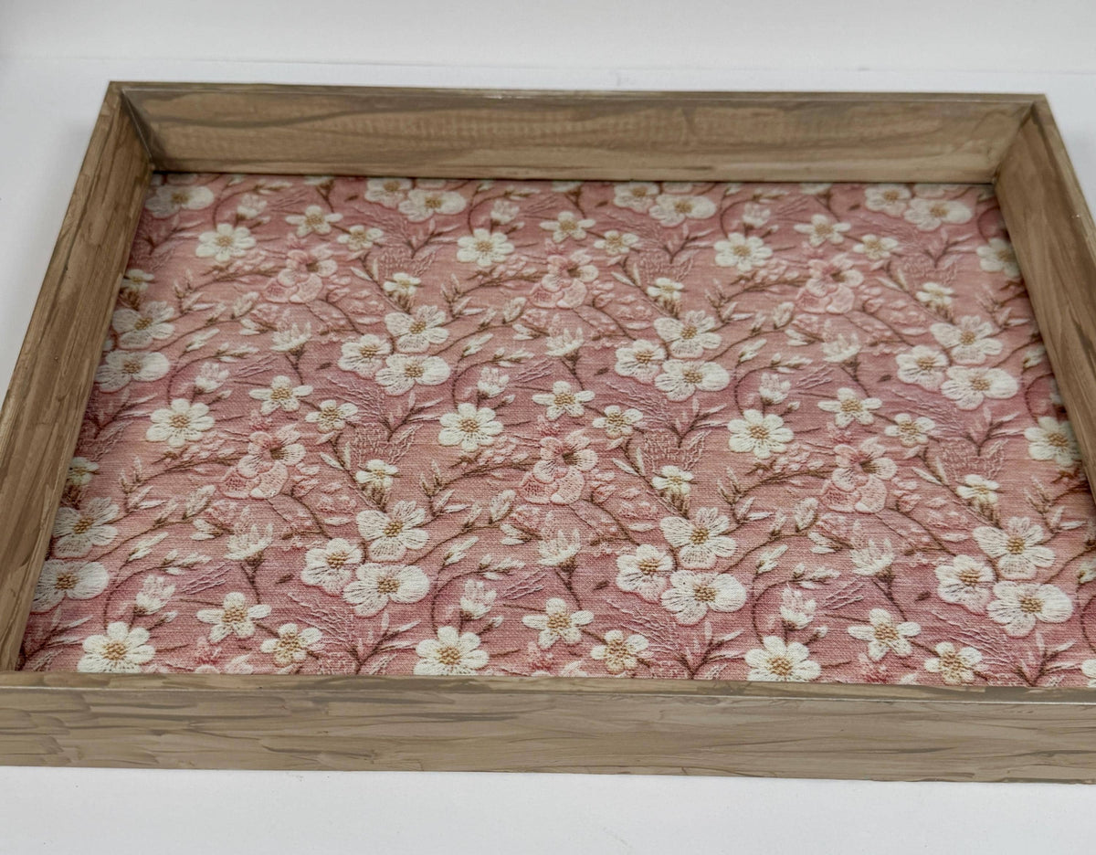Romantic Floral Organizer, Embroidered-Look Vanity Tray 14.5x11.5 by Mikela Lindel Home