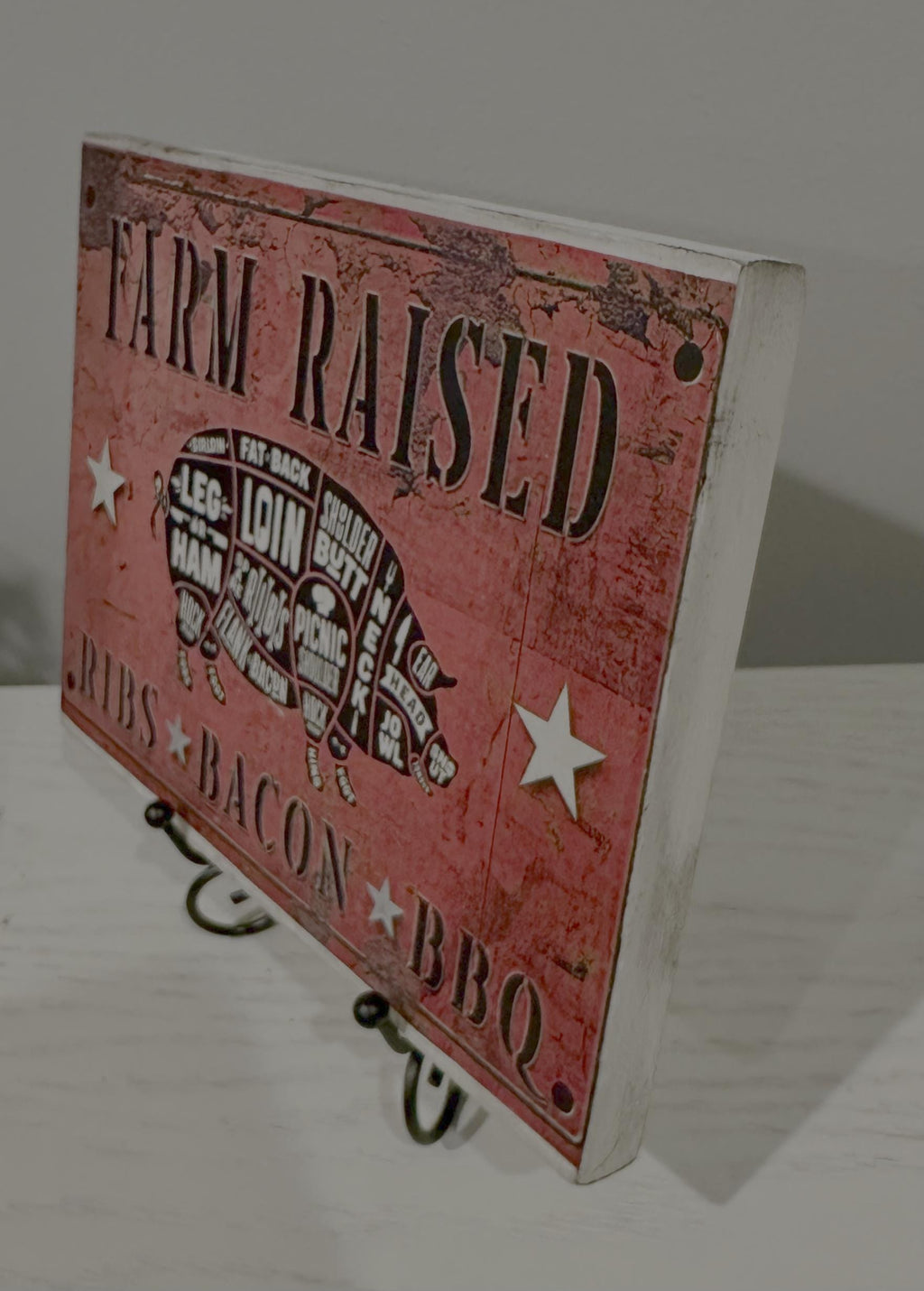 Farmhouse Pig Sign, 6x8 Farm Raised Rustic Wood Wall Plaque Art by Mikela Lindel Home