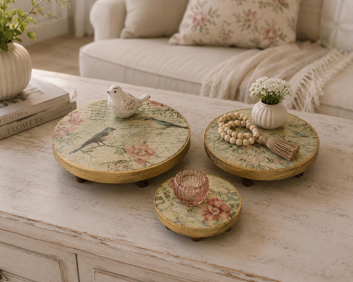 Set of 3 Cottagecore Floral Risers: 7.5", 6", 5"