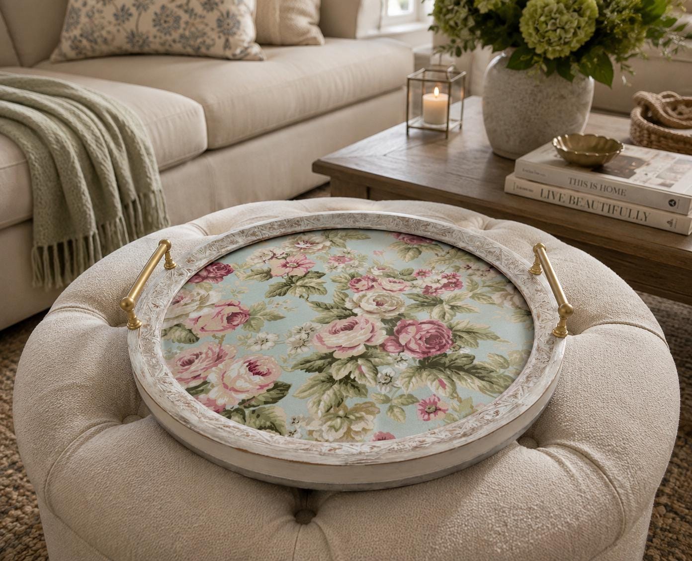 Oversized Whitewashed Wood & Glass Tray: 20"