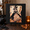 Halloween Witch Wood Sign | Glitter Decor, Stand, 12"X12" Tabletop by Mikela Lindel Home