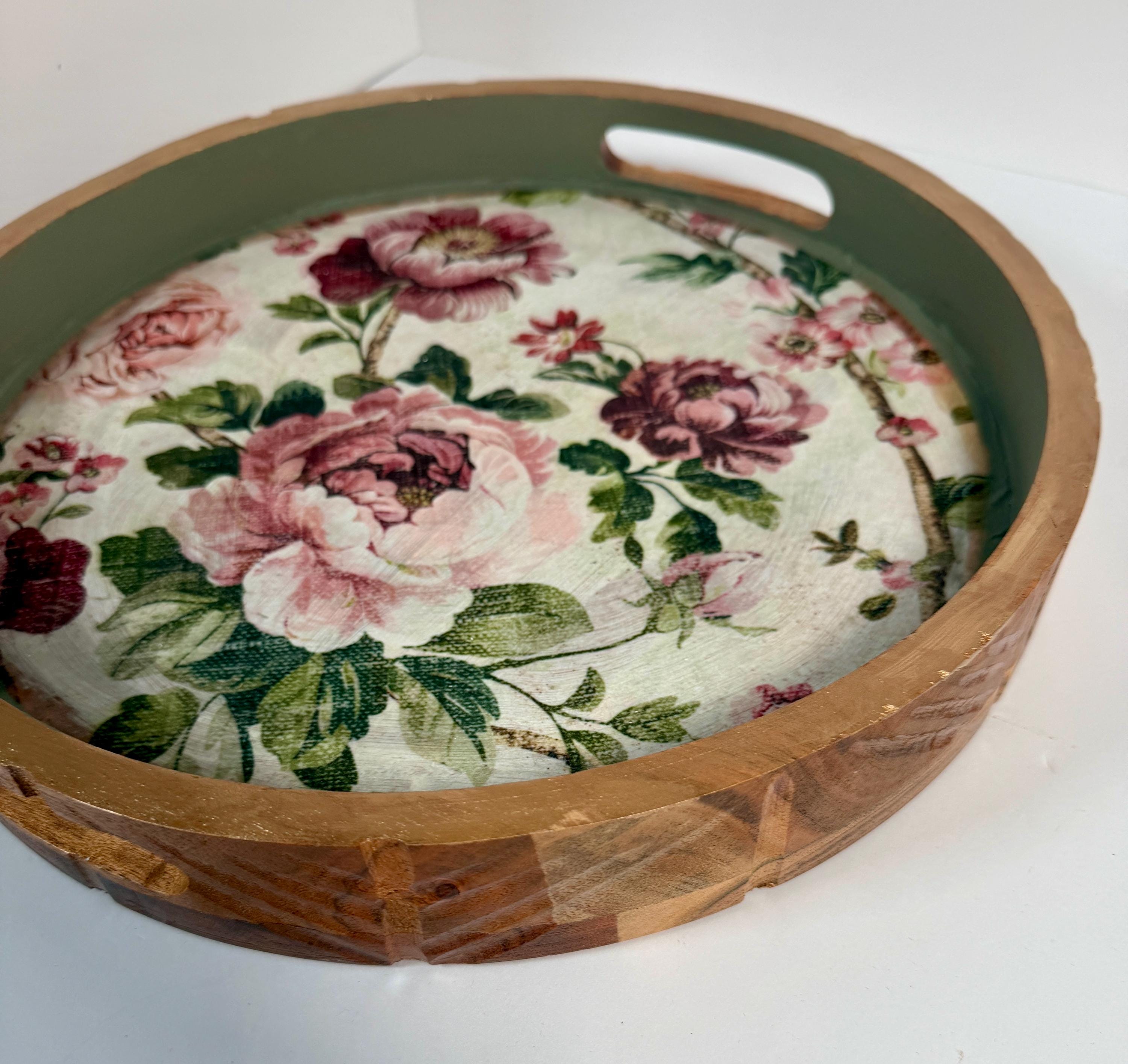 Vintage Rose with Thicket Green Tray: 14"