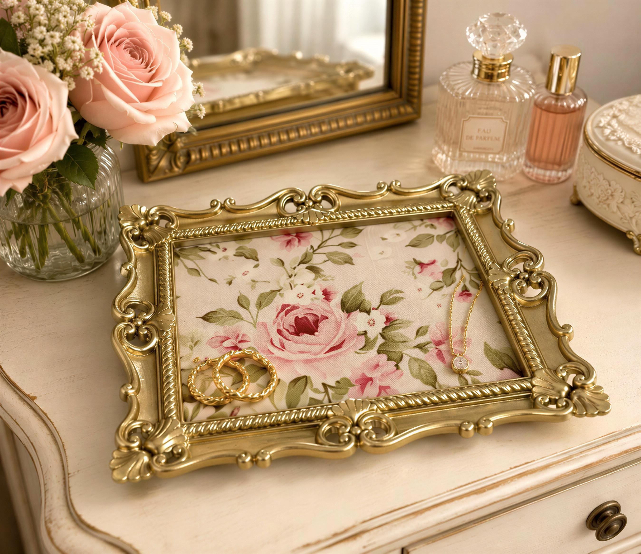 Laura AshleyGold Ornate Tray: 9"x7"