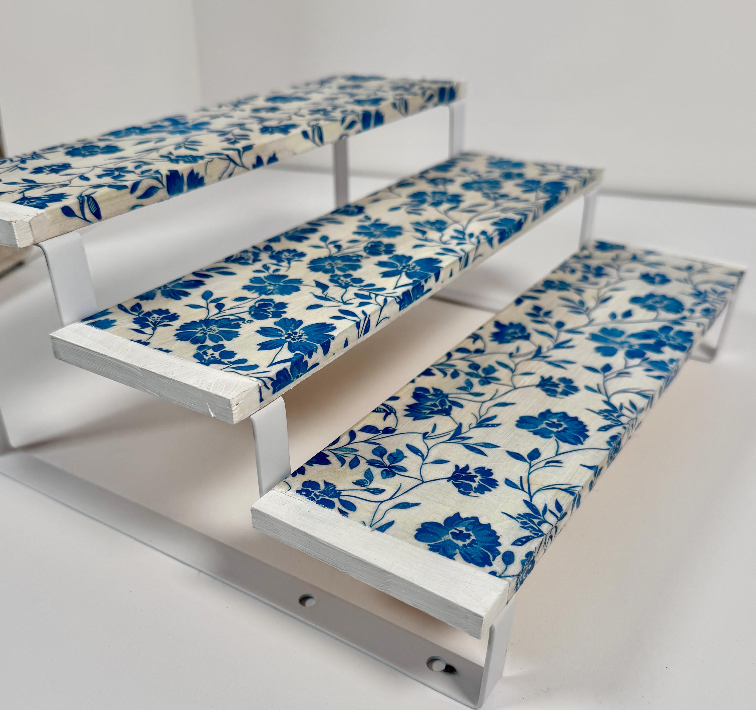 Blue & White Floral 3-Tier Organizer: 10"x11.75"x5"