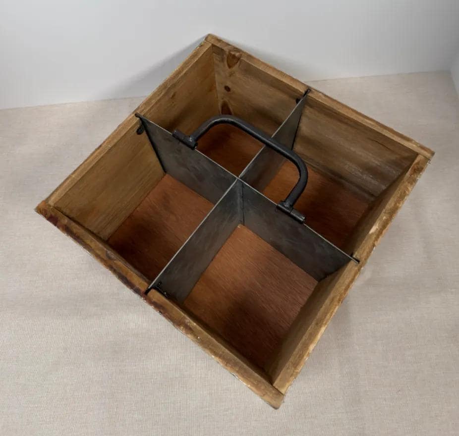 Floral Garden Tool Caddy, Wooden Organizer, 9.5 x 9.5 x 4 Inch