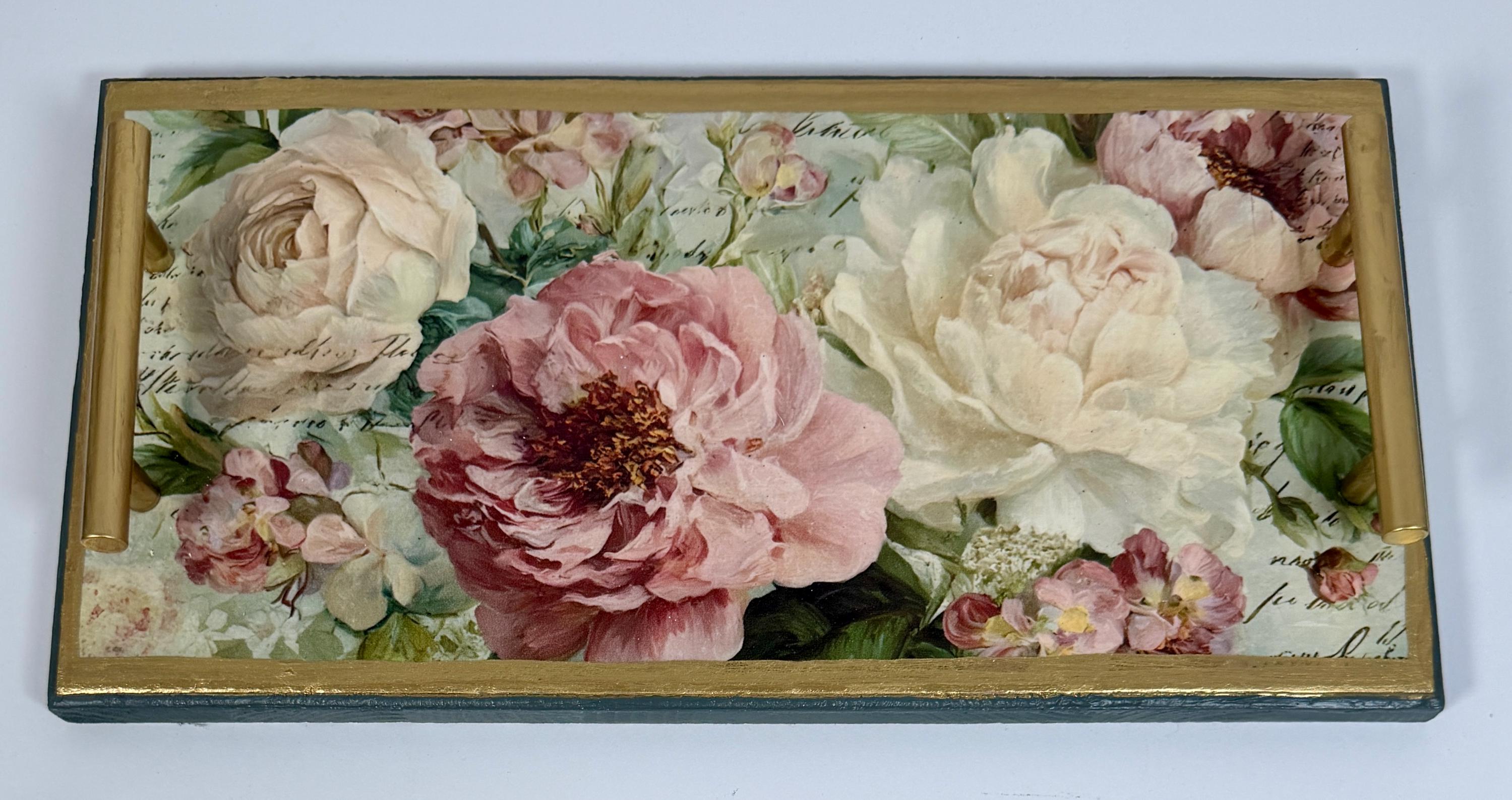 Peony Shabby Chic Tray : 16"x8"