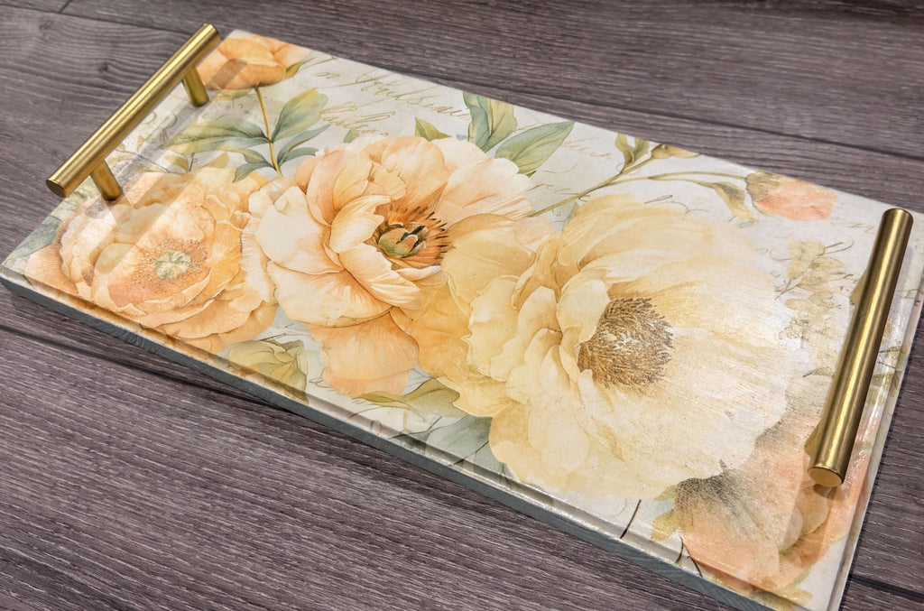 Floral Decorative Tray, Peach Botanical Accent, 15.75 X 8 In, Gift by Mikela Lindel Home