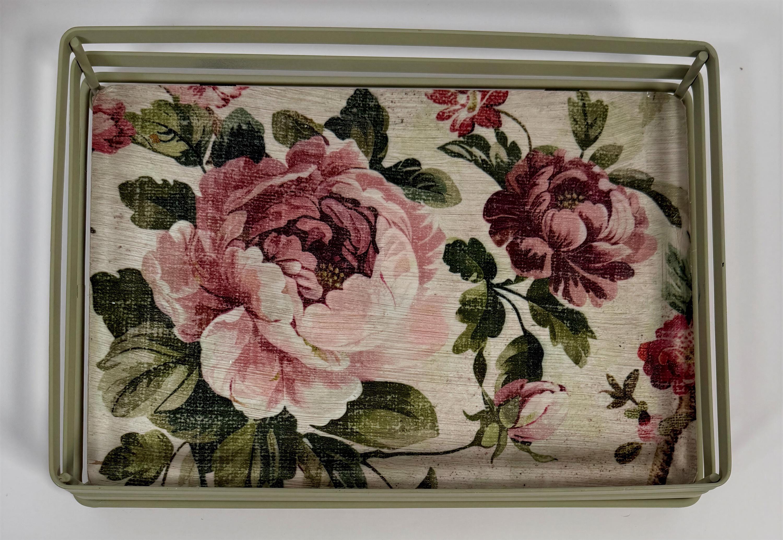 Sage Shabby Chic Open Metal Tray: 10"x7"