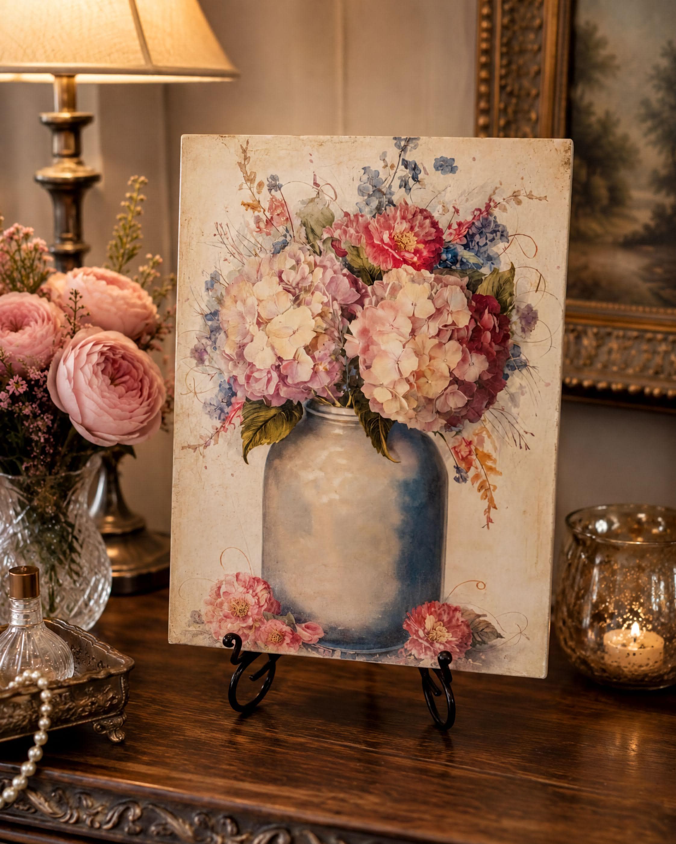 Pink Hydrangeas in Mason Jar: 8"x10"