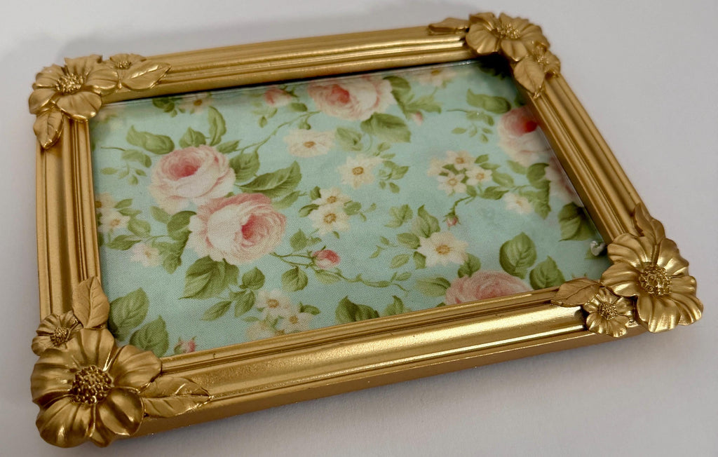 Gold Floral Vanity Tray, 8" X 6.25", Jewelry Display Stand by Mikela Lindel Home