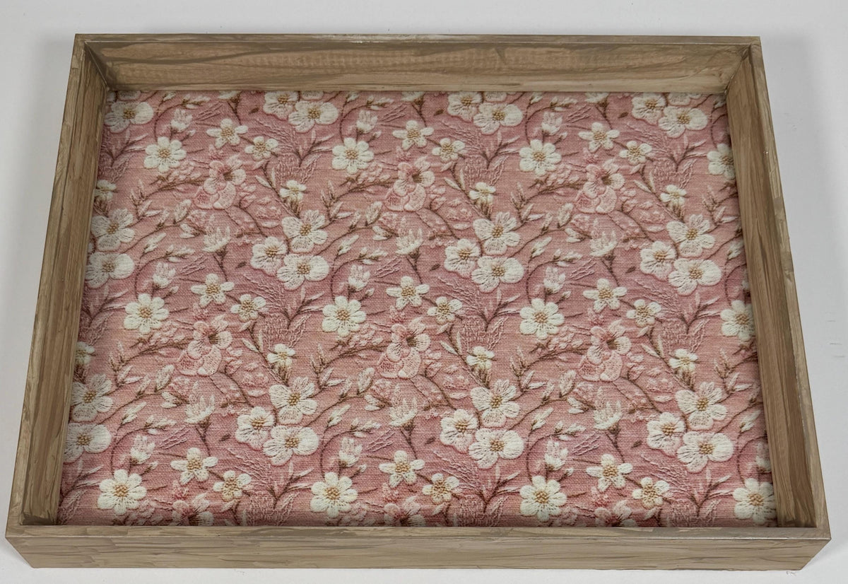 Romantic Floral Organizer, Embroidered-Look Vanity Tray 14.5x11.5 by Mikela Lindel Home