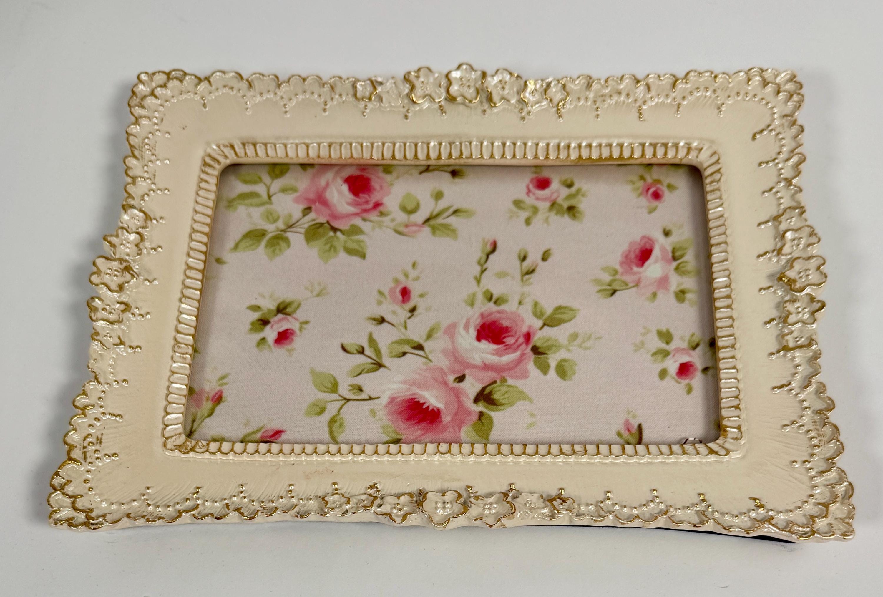 Shabby Chic Ivory & Gold Jewelry Tray: 9”x7"