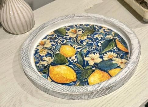 Distressed Whitewashed Lemon Blossom Tray: 11.25"