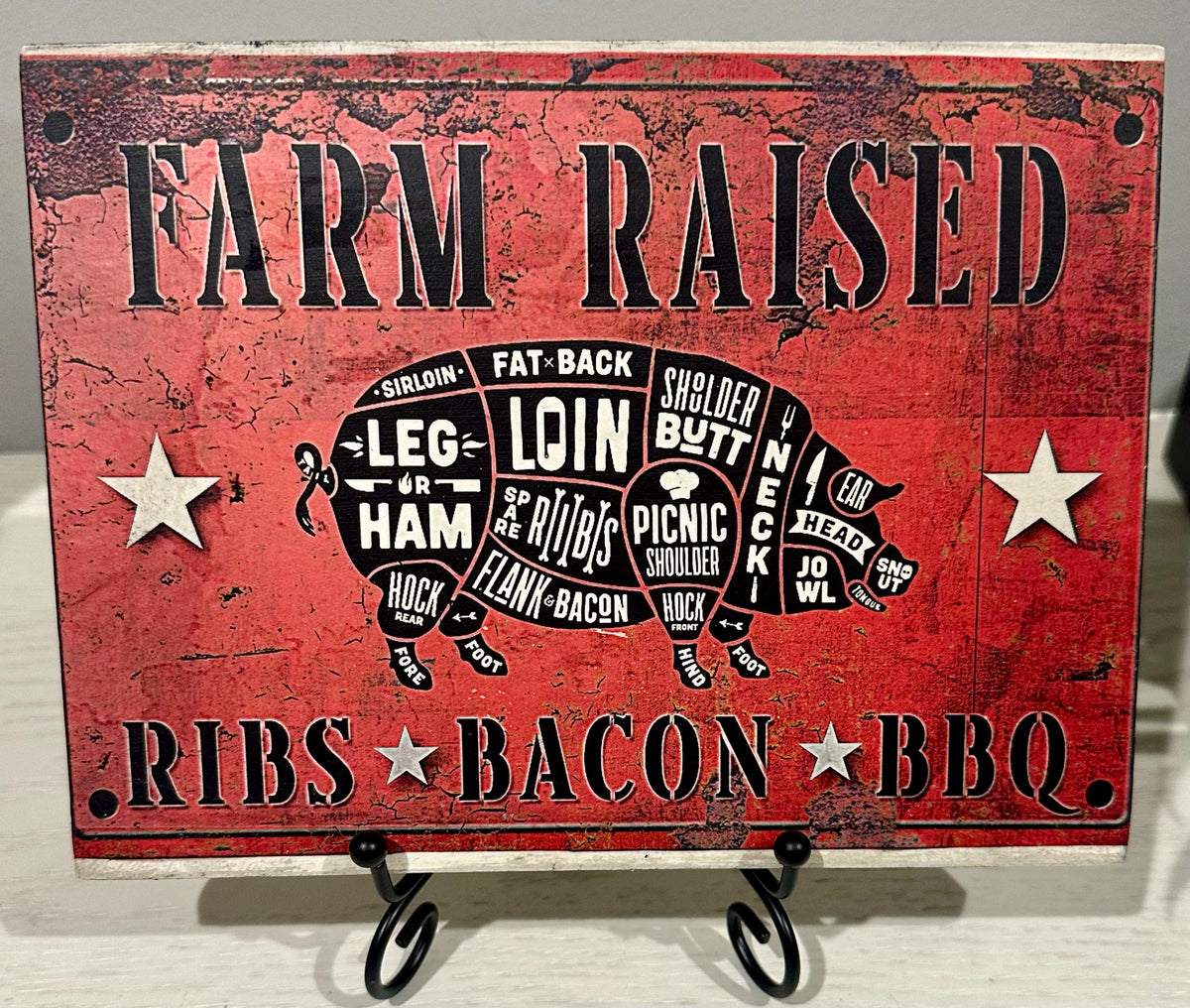 Farmhouse Pig Sign, 6x8 Farm Raised Rustic Wood Wall Plaque Art by Mikela Lindel Home