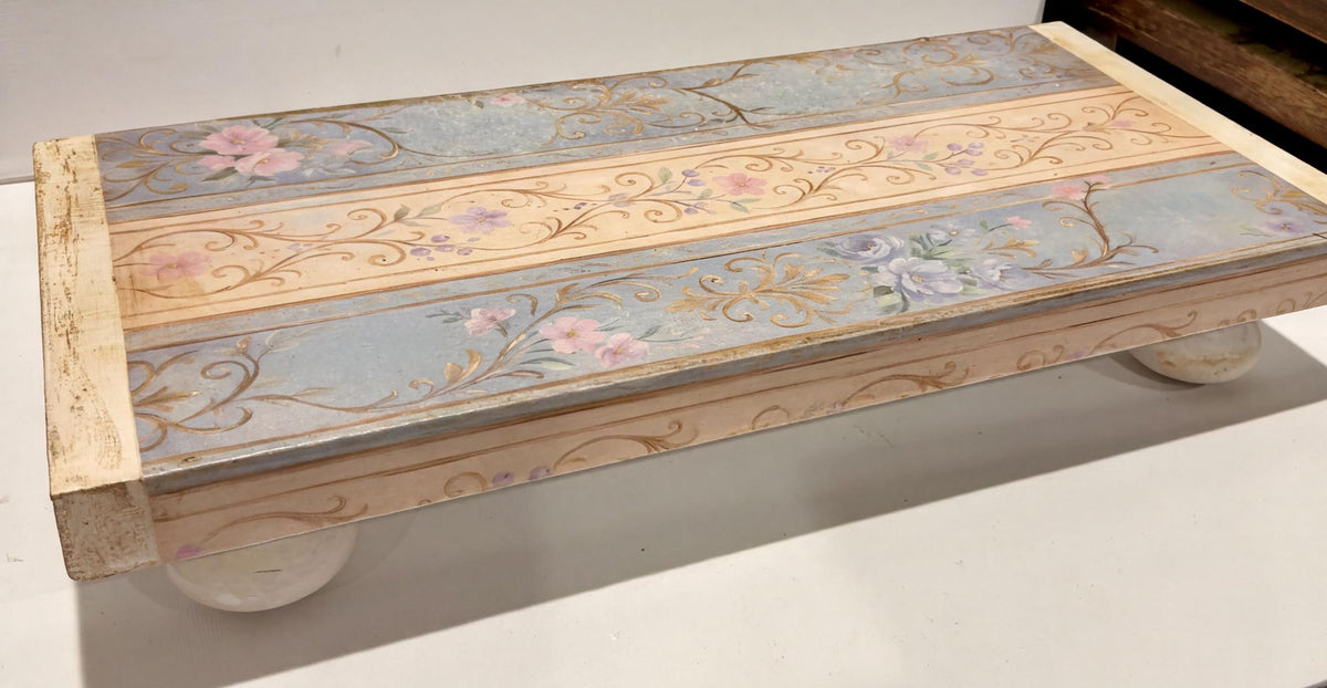 Decorative Wood Riser, Pastel Floral Scrollwork, 12 X 5.5 Inch by Mikela Lindel Home