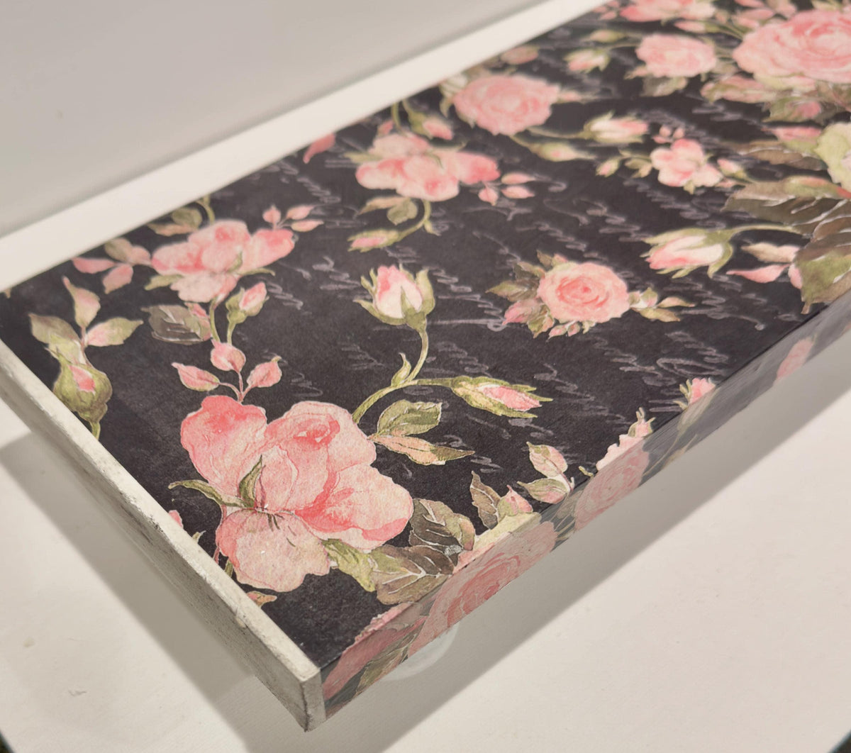 Gothic Wood Riser, Roses With Script, 12 X 5.5 In, Floral Tray by Mikela Lindel Home