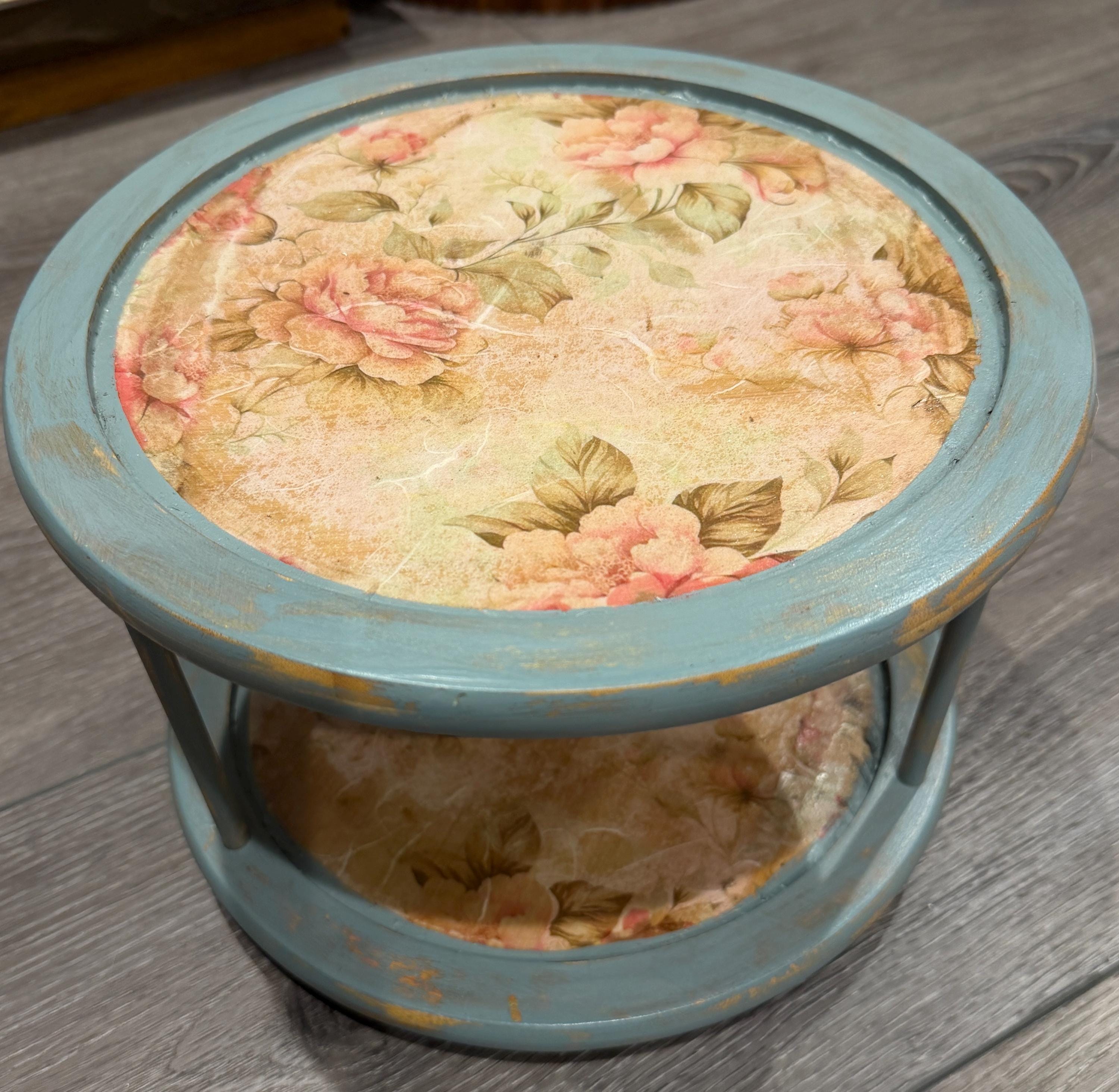 Two-Tier Distressed Floral  Lazy Susan: 10 3/8"; 7.25” Tall