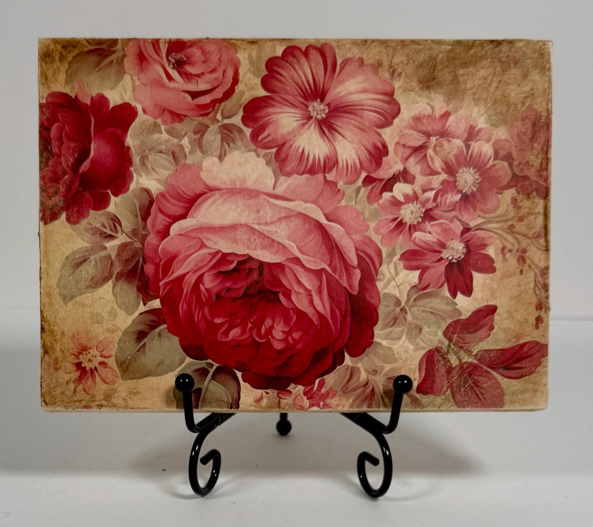 Vintage Rose Wood Plaque | Antique Red Roses, 7" X 5" Wall Decor by Mikela Lindel Home