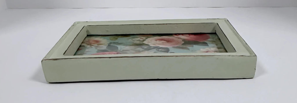 Floral Decorative Tray, Light Green Sage, Rose Botanical Riser 7.75X5.75